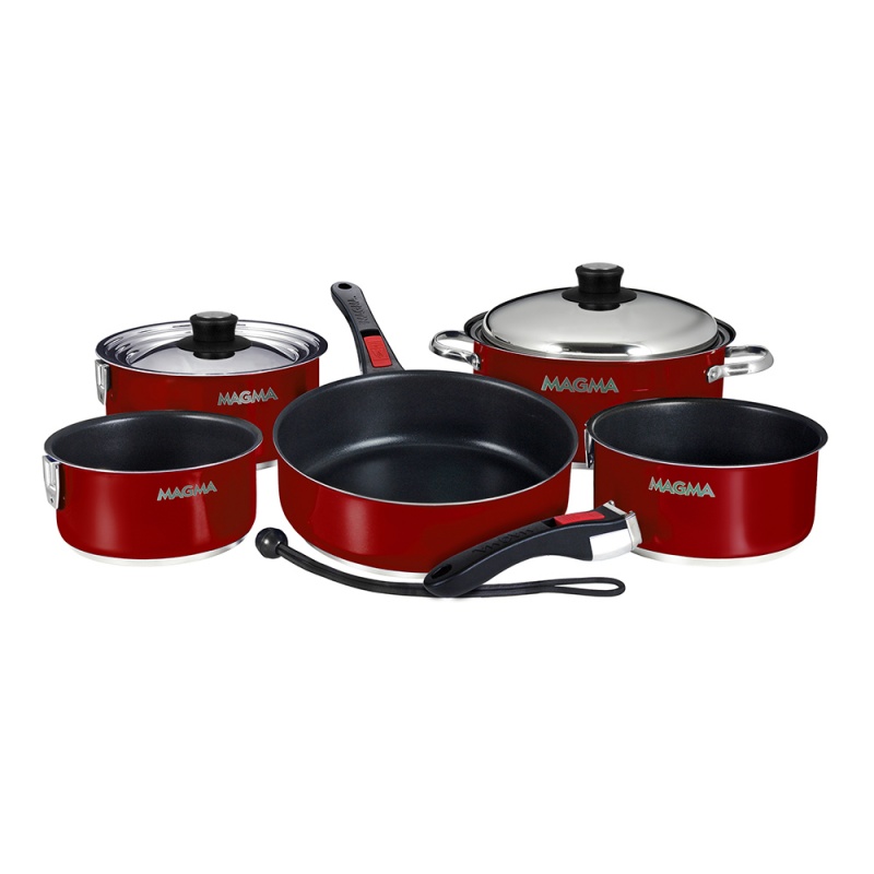 Magma Nestable 10 Piece Induction Non-Stick Enamel Finish Cookware Set - Magma Red