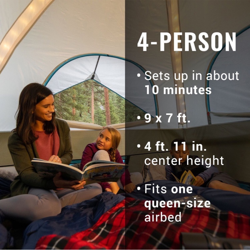 Coleman Onesource Rechargeable 4-Person Camping Dome Tent W/Airflow System & Led Lighting
