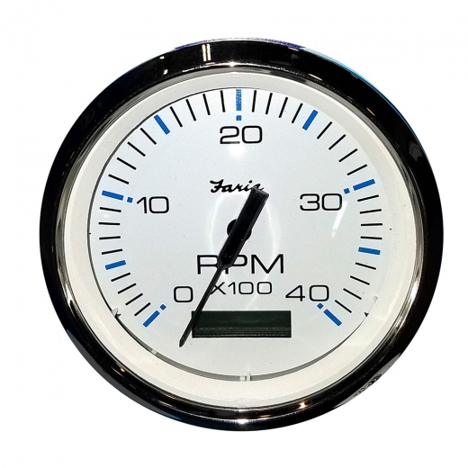 Faria Chesapeake White SS 4" Tachometer w/ Hourmeter (4000 RPM) (Diesel) (Mech. Takeoff & Var. Ratio Alt)