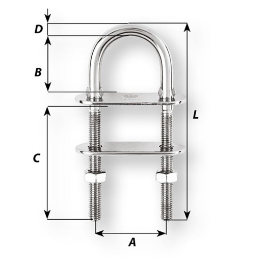 Wichard U-Bolt Pad Eye - 6Mm Diameter - 15/64" - 70Mm Length - 2-3/4"