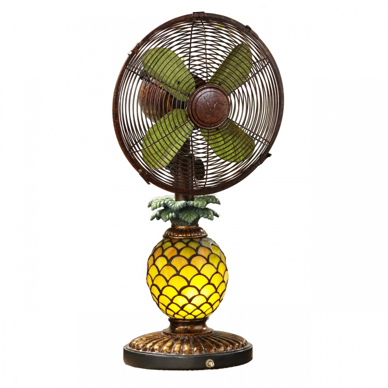Table Fan/Lamp - Mosaic Glass Pineapple