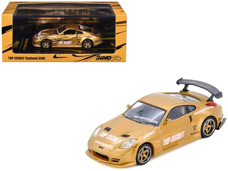 Nissan "Top Secret Thailand" 350Z Rhd (Right Hand Drive) Gold Metallic With Graphics 1/64 Diecast Model Car By Inno Models