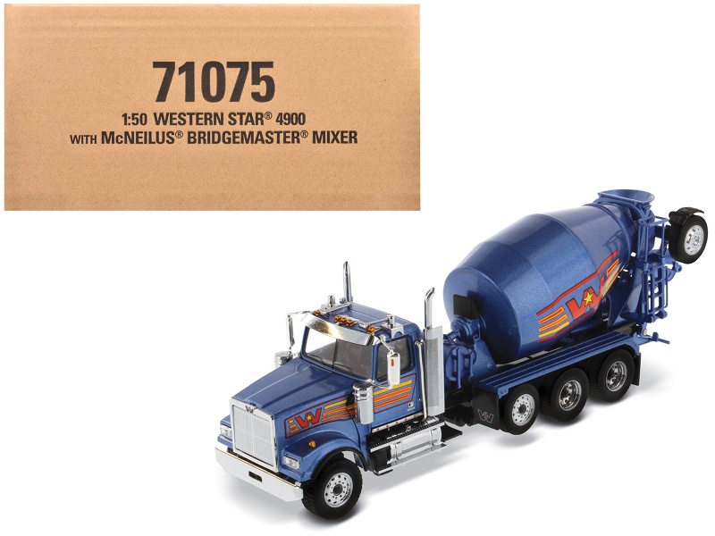 Western Star 4900 With Bridgemaster Mcneilus Mixer Blue Metallic "Transport Series" 1/50 Diecast Model By Diecast Masters