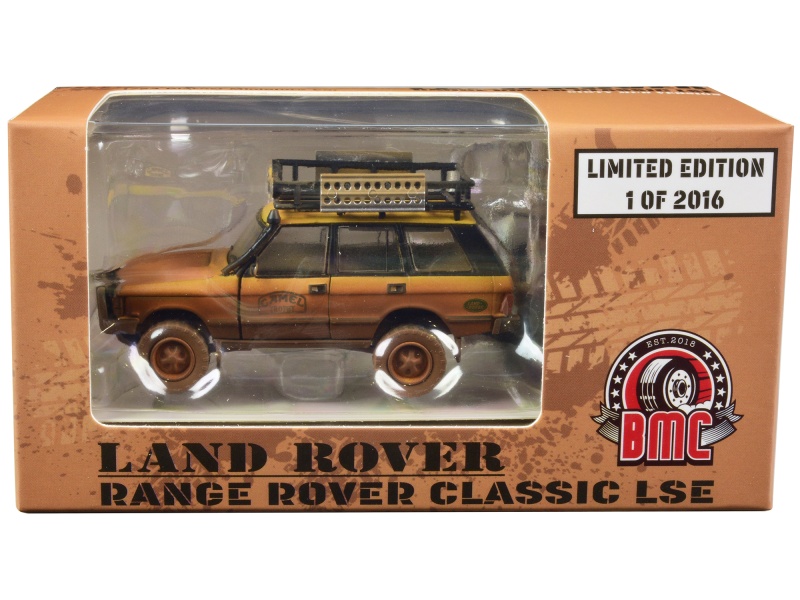 Land Rover Range Rover Classic Lse Rhd (Right Hand Drive) "Camel Trophy" Yellow (Dirty Mud Version) With Roof Rack Extra Wheels And Accessories Limited Edition To 2016 Pieces Worldwide 1/64 Diecast Model Car By Bm Creations