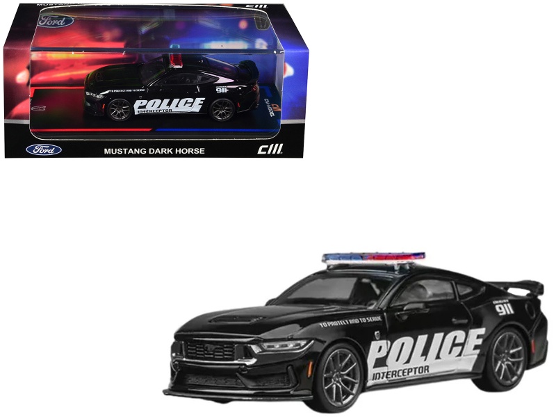Ford Mustang Dark Horse "Police Interceptor" Black 1/64 Diecast Model Car By Cm Models