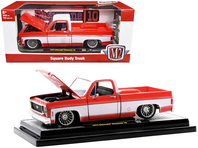 1973 Chevrolet Cheyenne 10 Pickup Truck Flame Red And Bright White Limited Edition To 9600 Pieces Worldwide 1/24 Diecast Model Car By M2 Machines