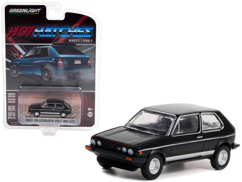 1983 Volkswagen Golf Mk1 Gti Black With Silver Stripes "Hot Hatches" Series 2 1/64 Diecast Model Car By Greenlight