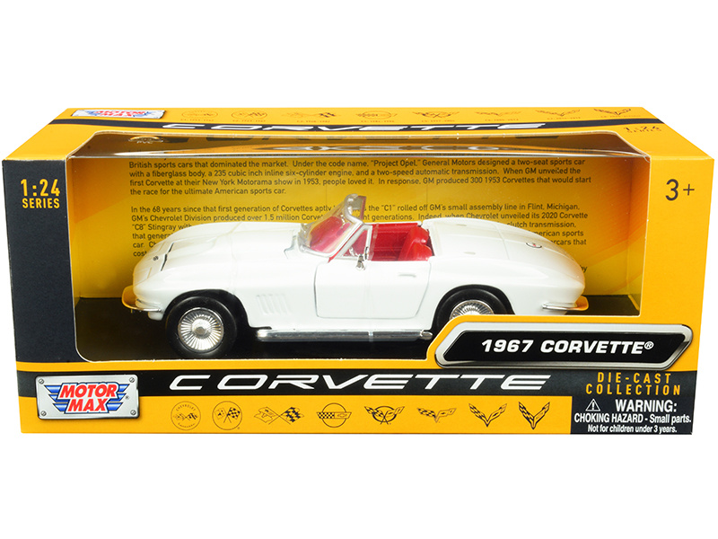 1967 Chevrolet Corvette C2 Convertible White With Red Interior "History Of Corvette" Series 1/24 Diecast Model Car By Motormax