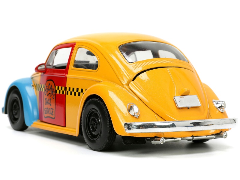 1959 Volkswagen Beetle Taxi Yellow And Blue "Oscar's Taxi Service" And Oscar The Grouch Diecast Figure "Sesame Street" "Hollywood Rides" Series 1/24 Diecast Model Car By Jada