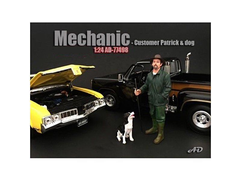 Customer Patrick And A Dog Figurine / Figure For 1:24 Models By American Diorama
