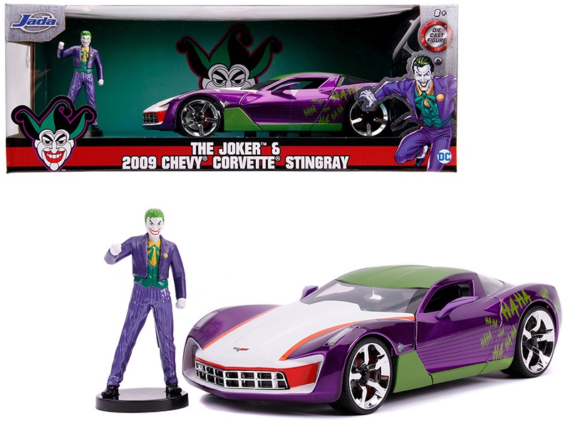 2009 Chevrolet Corvette Stingray With Joker Diecast Figurine "Dc Comics" Series 1/24 Diecast Model Car By Jada