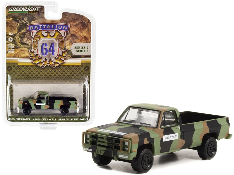 1985 Chevrolet M1008 Cucv Pickup Truck Camouflage "U.S. Army Military Police" "Battalion 64" Release 2 1/64 Diecast Model Car By Greenlight