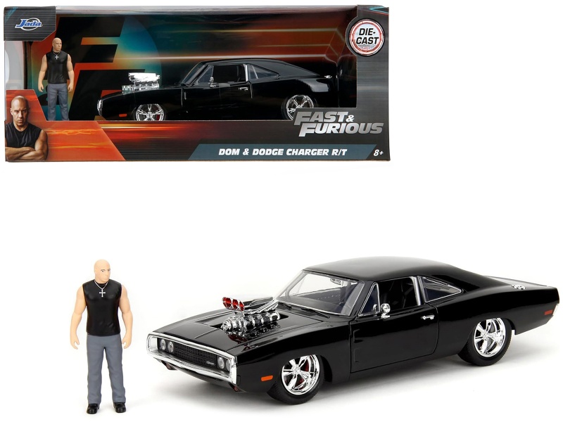 Dodge Charger R/T Black with Dom Diecast Figure Fast & Furious Movie 1/24 Diecast Model Car