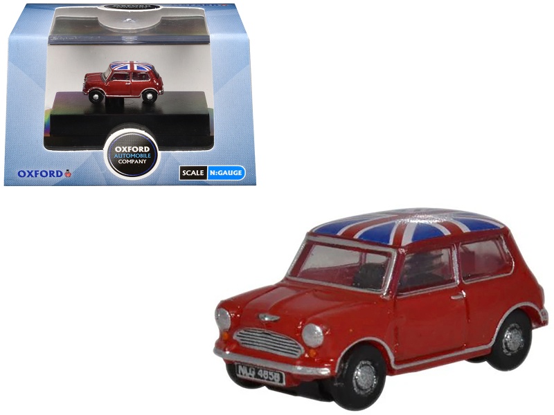 Austin Mini Rhd (Right Hand Drive) Tartan Red With Union Jack Top 1/148 (N) Scale Diecast Model Car By Oxford Diecast