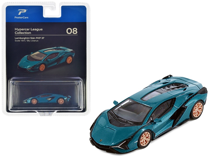 Lamborghini Sian FKP 37 Blu Uranus Blue Metallic 'Hypercar League Collection' 1/64 Diecast Model Car