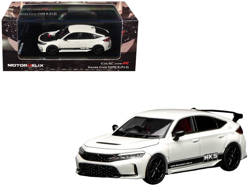 Honda Civic Type R (Fl5) Rhd (Right Hand Drive) "Hks" White With Black Stripes 1/64 Diecast Model Car By Motorhelix