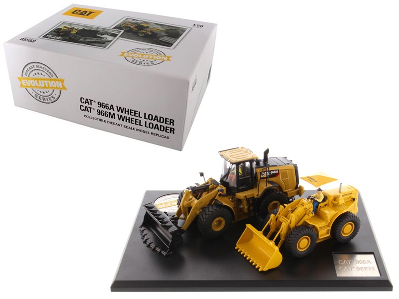 Cat Caterpillar 966A Wheel Loader (Circa 1960-1963) And Cat Caterpillar 966M Wheel Loader (Current) With Operators "Evolution Series" 1/50 Diecast Models By Diecast Masters
