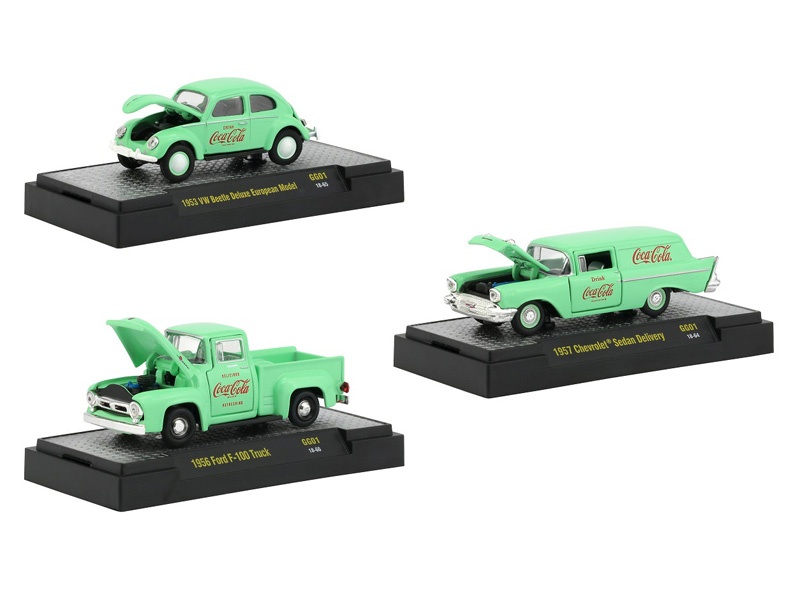 "Coca-Cola" Green Set Of 3 Cars Limited Edition To 4800 Pieces Worldwide "Hobby Exclusive" 1/64 Diecast Model Cars By M2 Machines