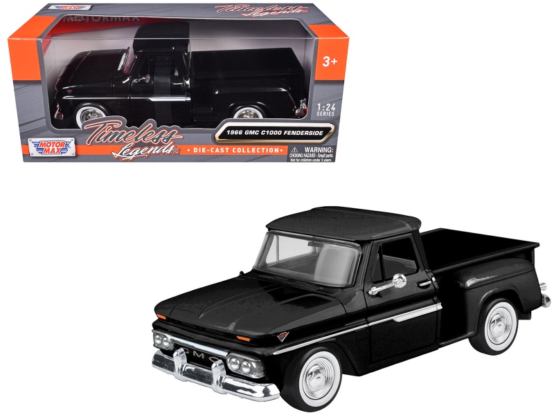 1966 Gmc C1000 Fenderside Pickup Truck Black "Timeless Legends" Series 1/24 Diecast Model Car By Motormax