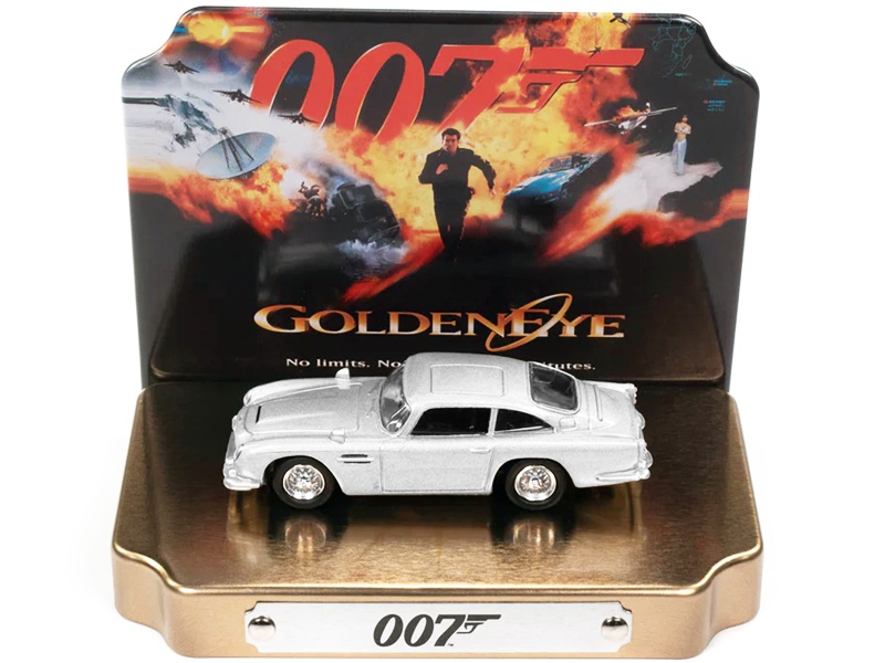 Aston Martin Db5 Rhd (Right Hand Drive) Silver Metallic 007 (James Bond) "Goldeneye" (1995) Movie With Collectible Tin Display "Silver Screen Machines" Series 1/64 Diecast Model Car By Johnny Lightning