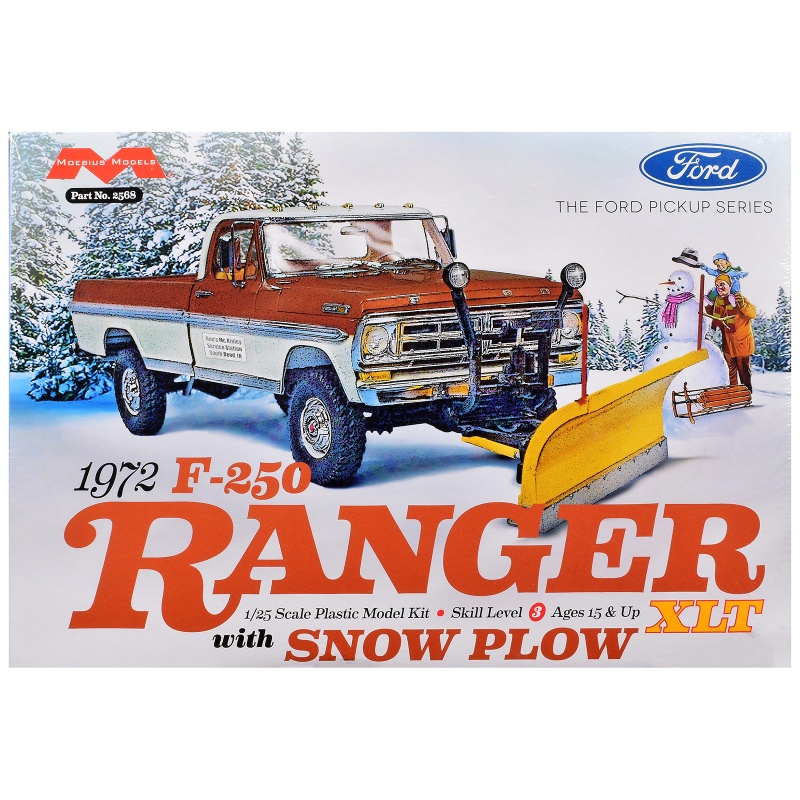 Skill 3 Model Kit 1972 Ford F-250 Ranger Xlt Pickup Truck With Snow Plow 1/25 Scale Model By Moebius