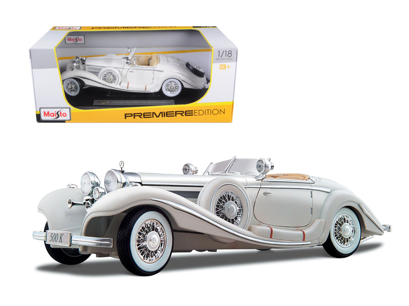 1936 Mercedes Benz 500 K Special Roadster White 1/18 Diecast Model Car By Maisto