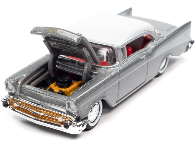1957 Chevrolet Bel Air Hardtop Silver Metallic With White Top "Racing Champions Mint 2022" Release 2 Limited Edition To 8524 Pieces Worldwide 1/64 Diecast Model Car By Racing Champions