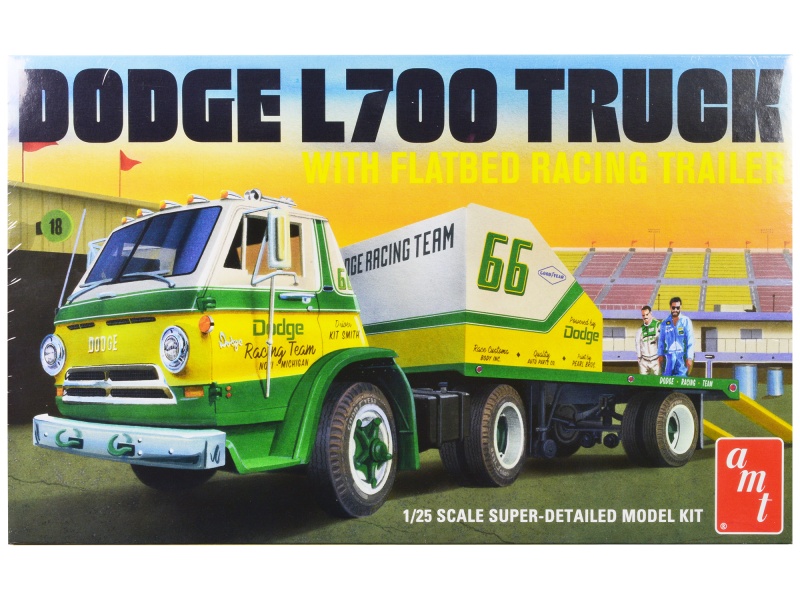 1966 Dodge L700 Truck with Flatbed Racing Trailer 1/25 Scale Model Kit