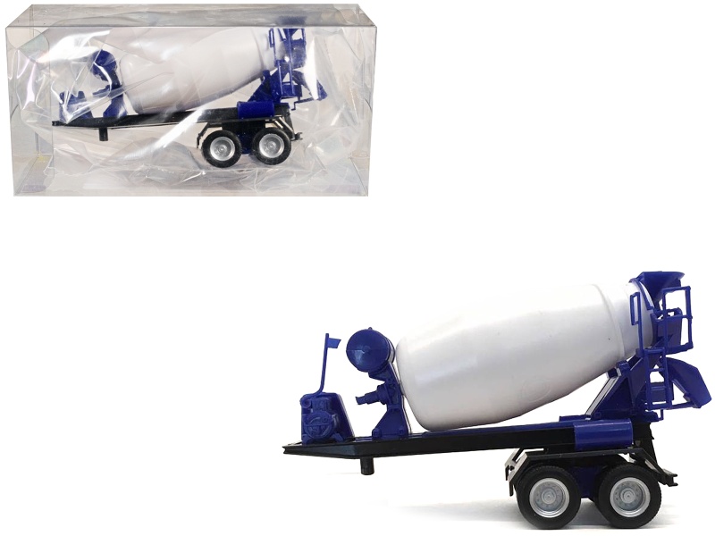 2-Axle Cement Mixer Trailer White And Blue 1/87 (Ho) Plastic Model By Promotex