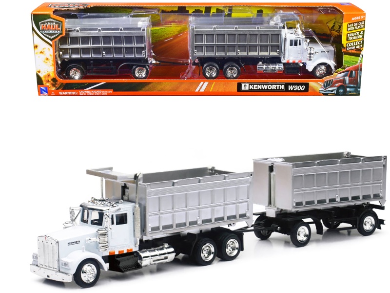 Kenworth W900 Dump Truck With Twin Dump Body White And Chrome "Long Haul Trucker" Series 1/43 Diecast Model By New Ray