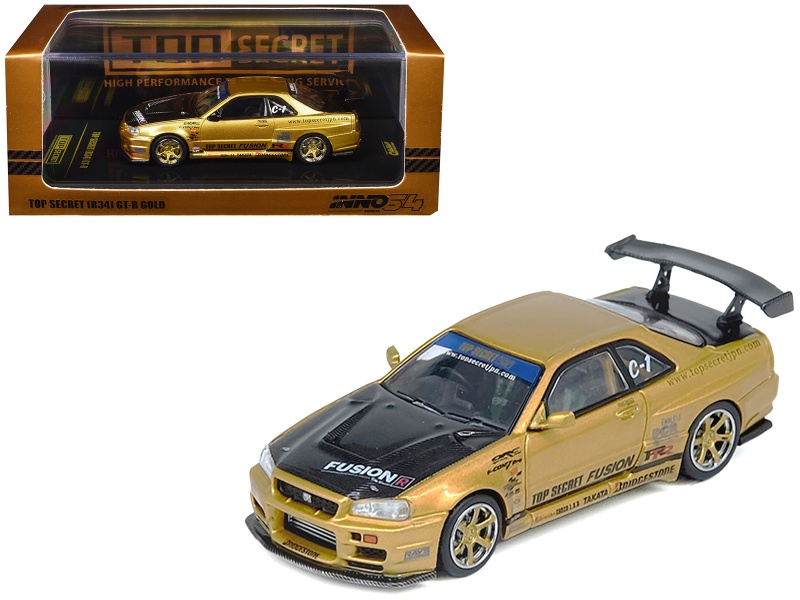 Nissan Skyline GT-R (R34) Top Secret Gold Metallic 1/64 Diecast Model