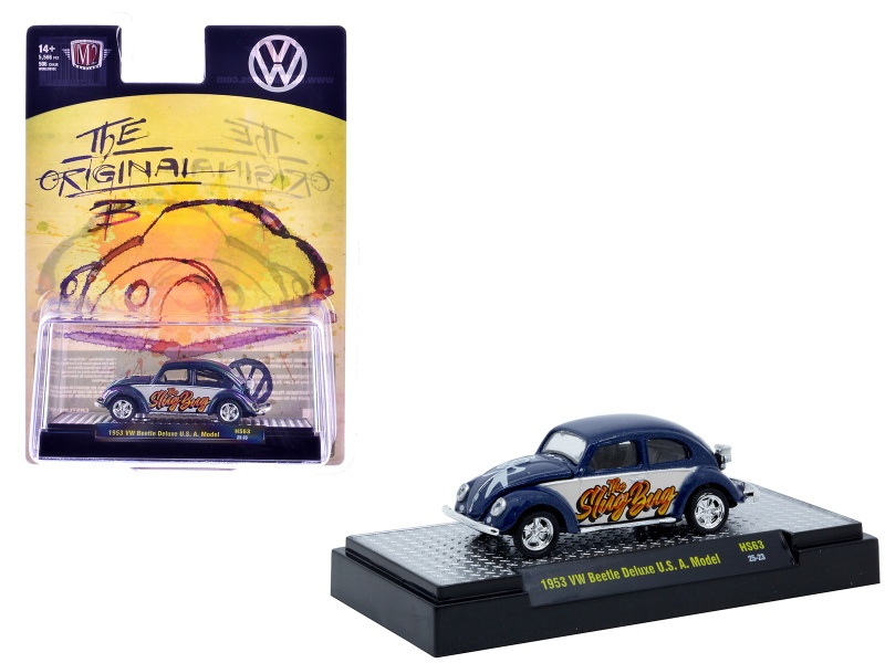 1953 Volkswagen Beetle Deluxe USA “The Slug Bug” Blue Metallic with White Sides 1/64 Diecast Model