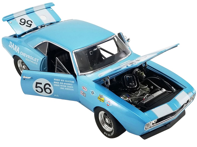 1967 Chevrolet Camaro Z/28 Trans Am #56 "Dana Chevrolet Southgate" Light Blue With White Stripes And Graphics Limited Edition To 600 Pieces Worldwide "Acme Exclusive" Series 1/18 Diecast Model Car By Gmp