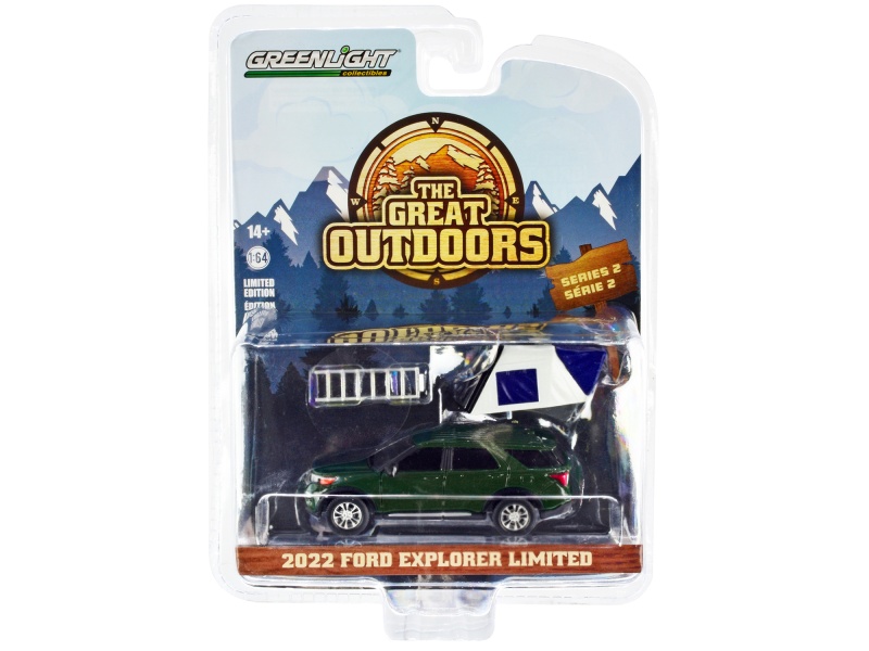 2022 Ford Explorer Limited Green Metallic With Modern Rooftop Tent "The Great Outdoors" Series 2 1/64 Diecast Model Car By Greenlight