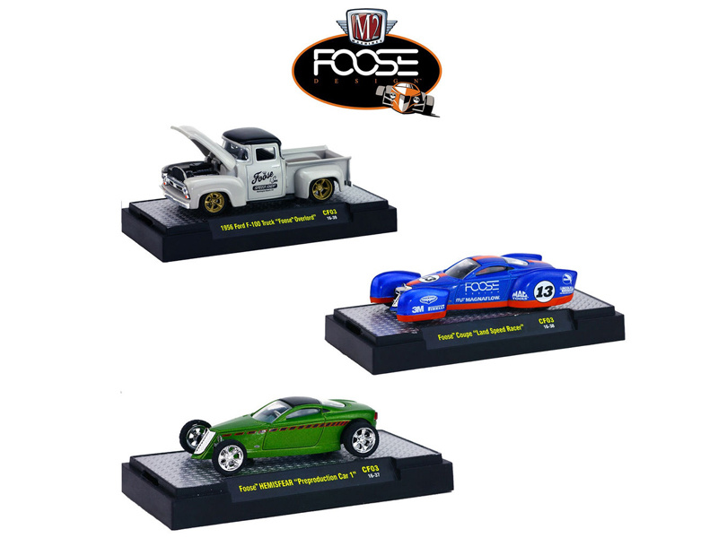 Chip Foose Release 3, 3 Cars Set With Cases 1/64 Diecast Model Cars By M2 Machines