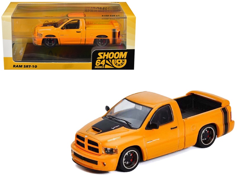 2003 Dodge Ram Srt-10 Pickup Truck Yellow With Black Tail Stripe 1/64 Diecast Model Car By Shoom64 Models