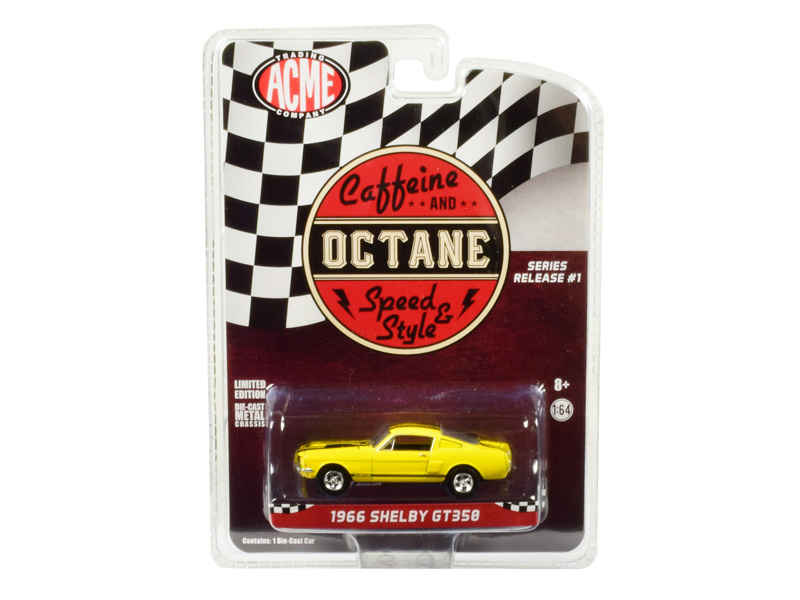 1966 Ford Mustang Shelby Gt350 Yellow With Black Stripes "Caffeine And Octane" (2017) Tv Show Release #1 In The Series 1/64 Diecast Model Car By Greenlight For Acme