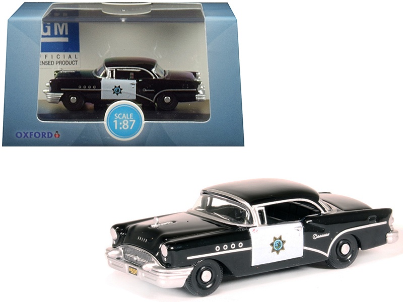 1955 Buick Century "California Highway Patrol" (Chp) Black 1/87 (Ho) Scale Diecast Model Car By Oxford Diecast