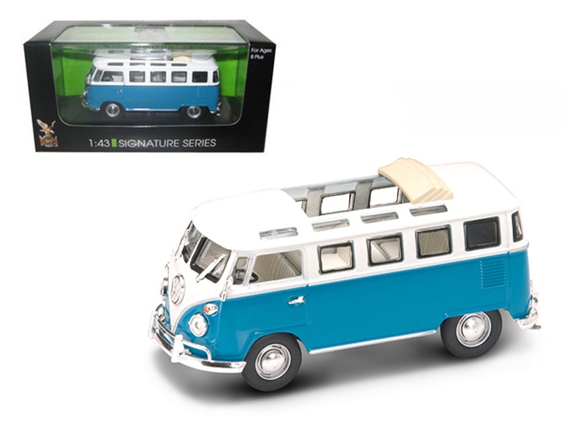 1962 Volkswagen Microbus Van Bus Blue With Open Roof 1/43 Diecast Car By Road Signature