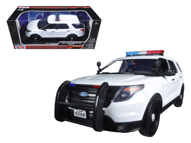 2015 Ford Pi Utility Interceptor Police Car With Light Bar Plain White 1/18 Diecast Model Car By Motormax
