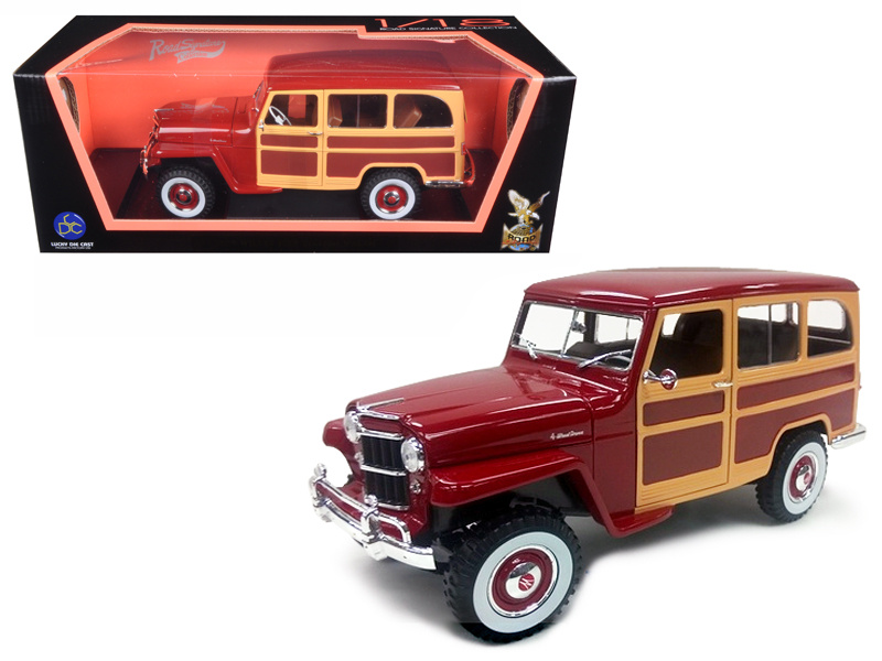1955 Willys Jeep Station Wagon Burgundy 1/18 Diecast Model Car By Road Signature