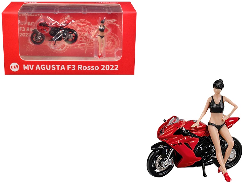 2022 Mv Agusta F3 Rosso Motorcycle Red With Figure 1/64 Diecast Model By Cm Model