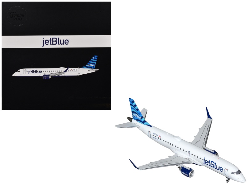 Embraer Erj-190 Commercial Aircraft "Jetblue Airways" (N323jb) White With Blue Striped Tail "Gemini 200" Series 1/200 Diecast Model Airplane By Geminijets