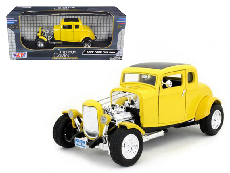 1932 Ford 5-Window Coupe Hot Rod Yellow "American Classics" Series 1/18 Diecast Model Car By Motormax