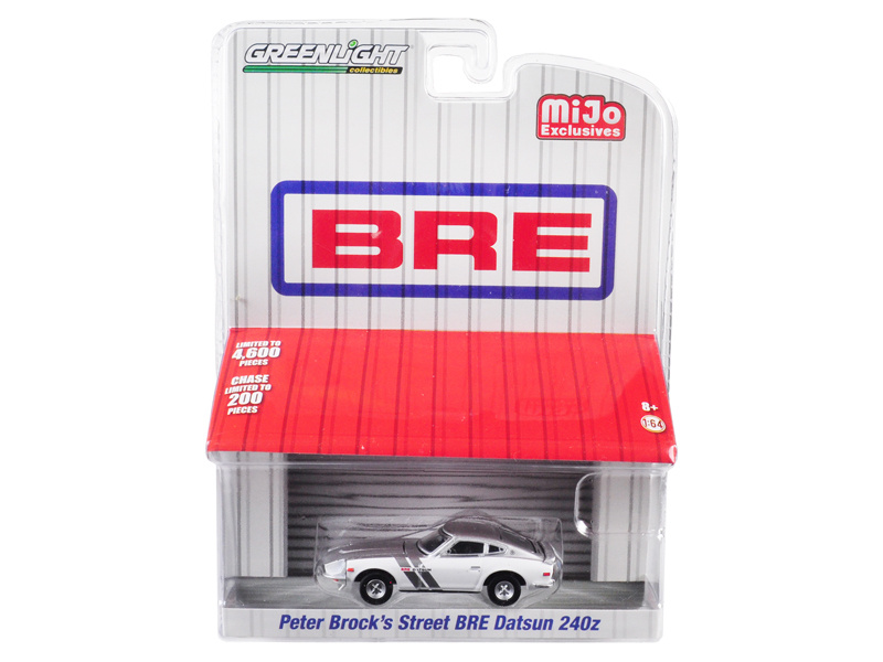 Datsun 240Z Peter Brock's Street Bre (Brock Racing Enterprises) White With Silver Top And Stripes Limited Edition To 4,600 Pieces Worldwide 1/64 Diecast Model Car By Greenlight