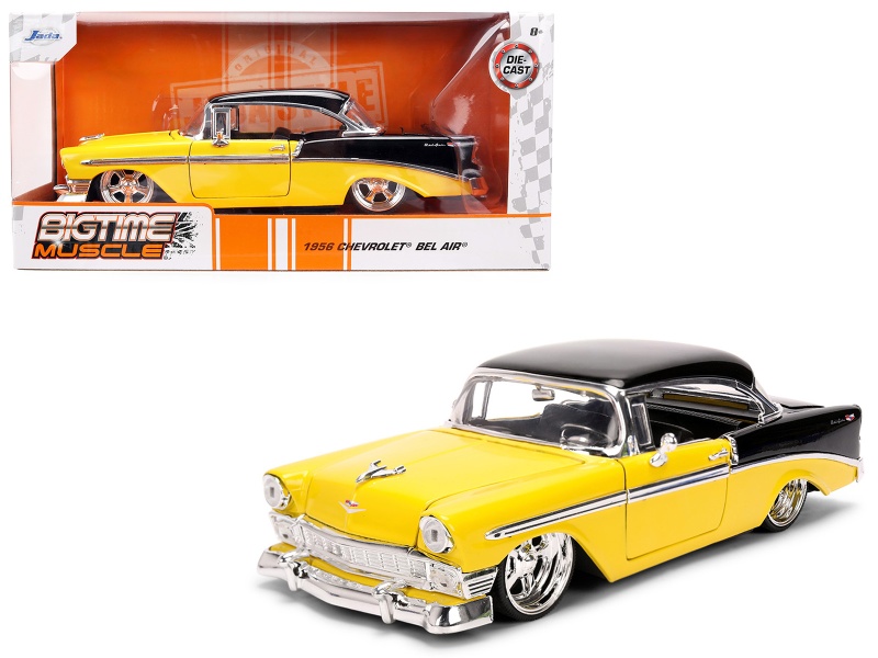 1956 Chevrolet Bel Air Yellow and Black 1/24 Diecast Model Car