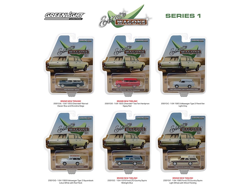 Estate Wagons Series 1, Set Of 6 Cars 1/64 Diecast Models By Greenlight