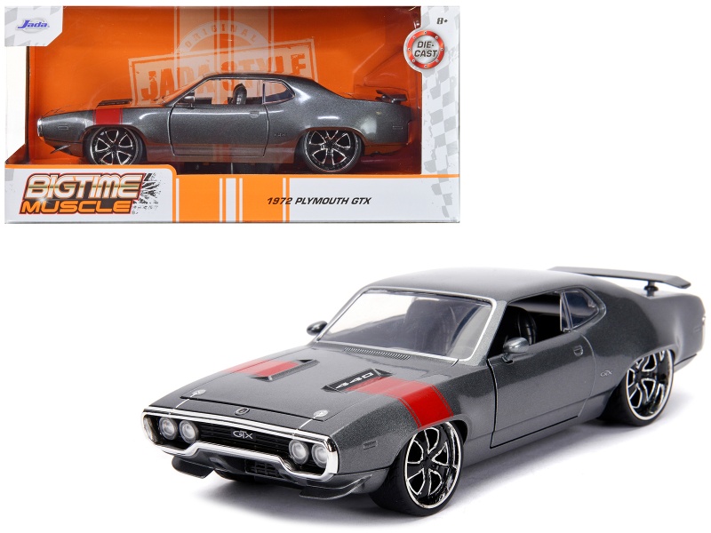 1972 Plymouth GTX 440 Metallic Gray with Red Stripe Diecast Model Car