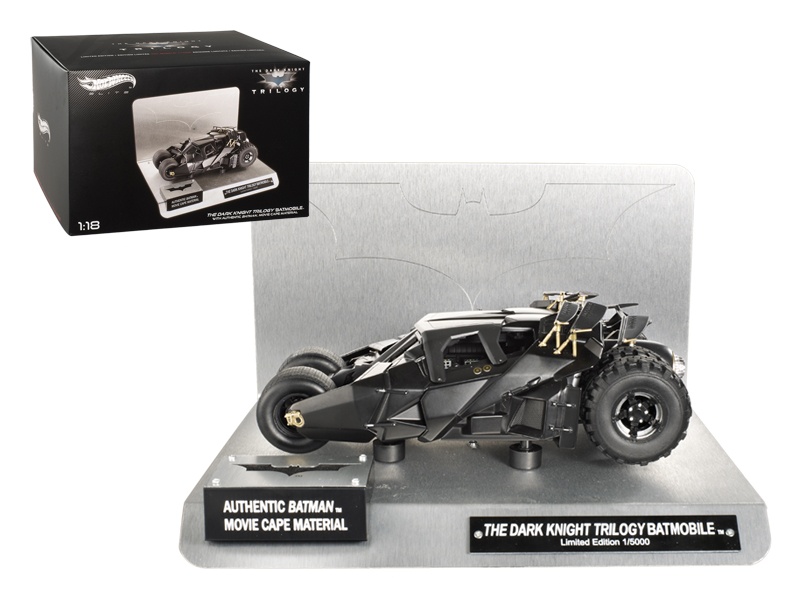 Elite "The Dark Knight" Trilogy Batmobile With Authentic Movie Batman Cape Material 1/18 Diecast Model By Hotwheels