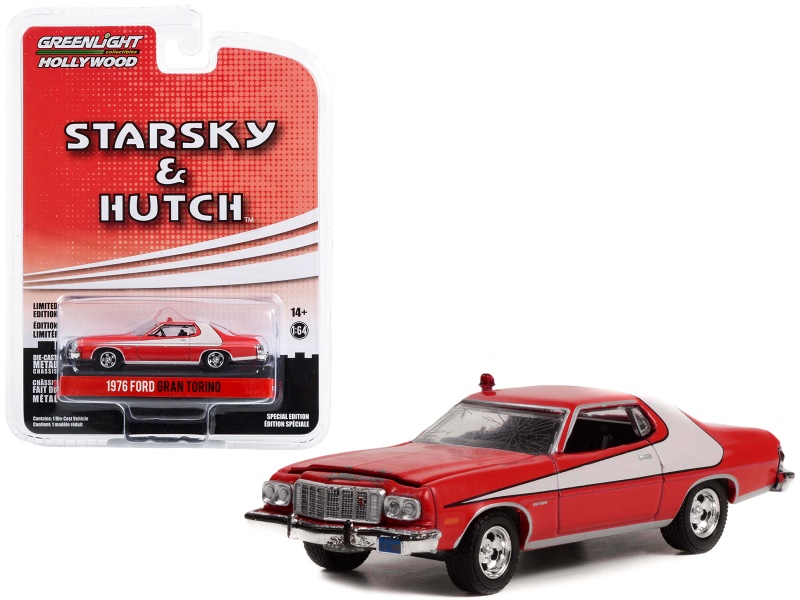 1976 Ford Gran Torino Red With White Stripes (Crashed Version) "Starsky And Hutch" (1975-1979) Tv Series Hollywood Special Edition Series 2 1/64 Diecast Model Car By Greenlight